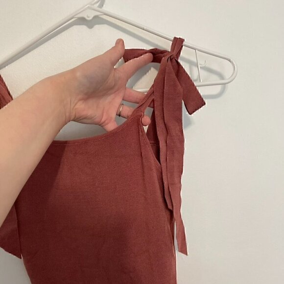 URBAN OUTFITTERS Rose Marie Tie Shoulder Mini Dress Mauve Ribbed Sweater Bodycon - Picture 8 of 16